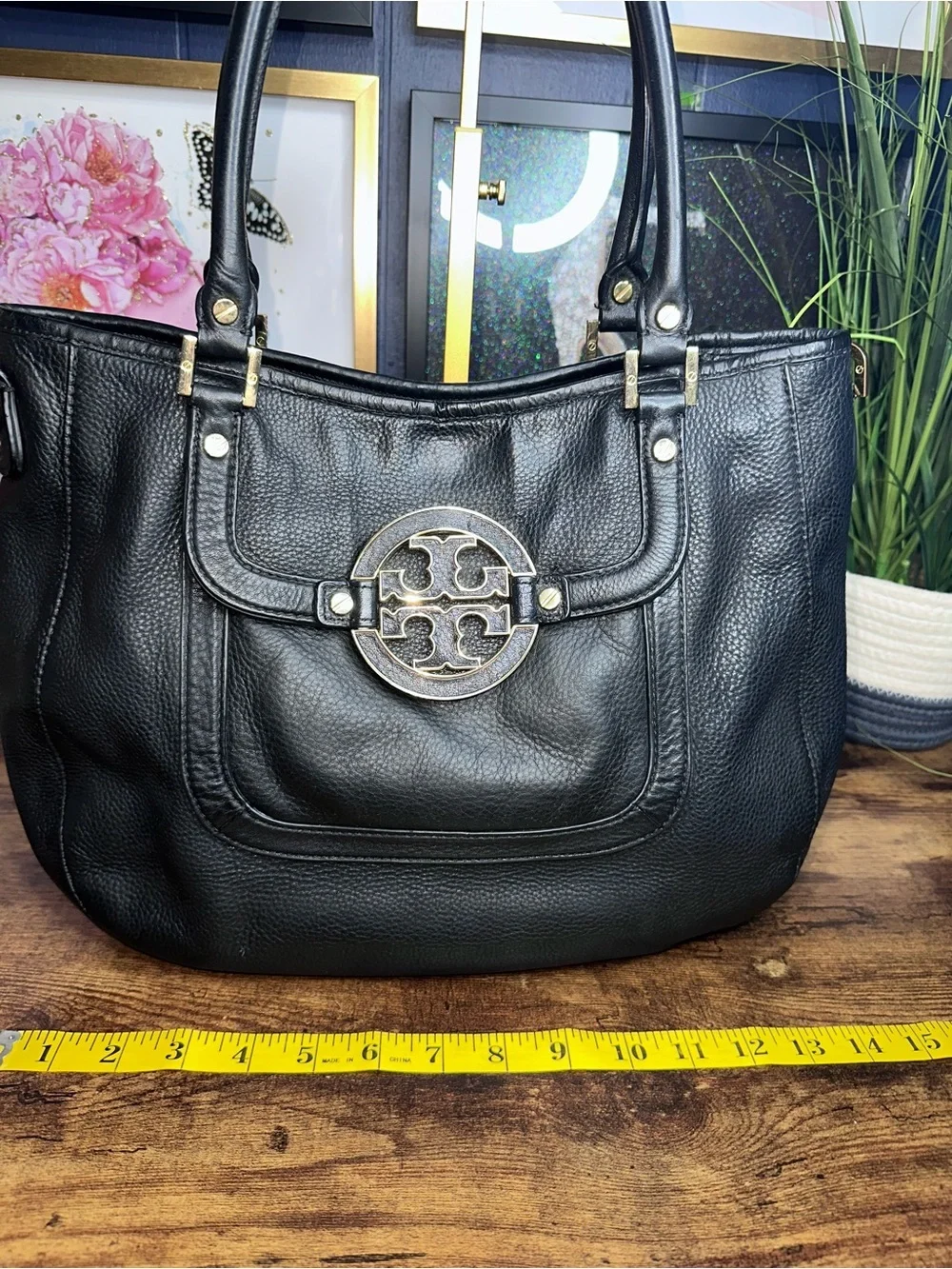 Tory Burch Black Pebbled Leather Amanda Tote Shoulder Bag